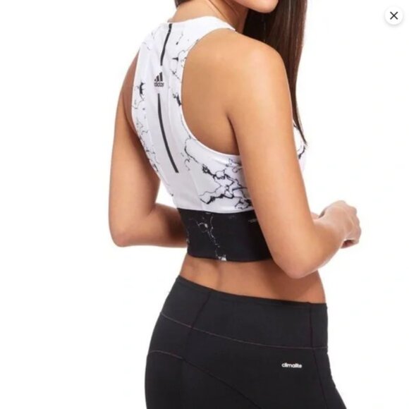 Women’s ADIDAS black and‎ white Marble Speed Crop Tank Top size medium - Picture 2 of 6